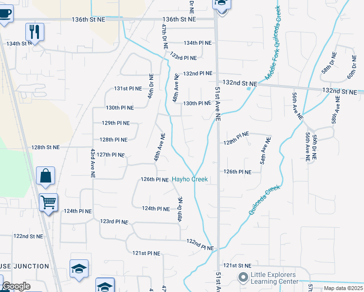 map of restaurants, bars, coffee shops, grocery stores, and more near 12724 48th Drive Northeast in Marysville