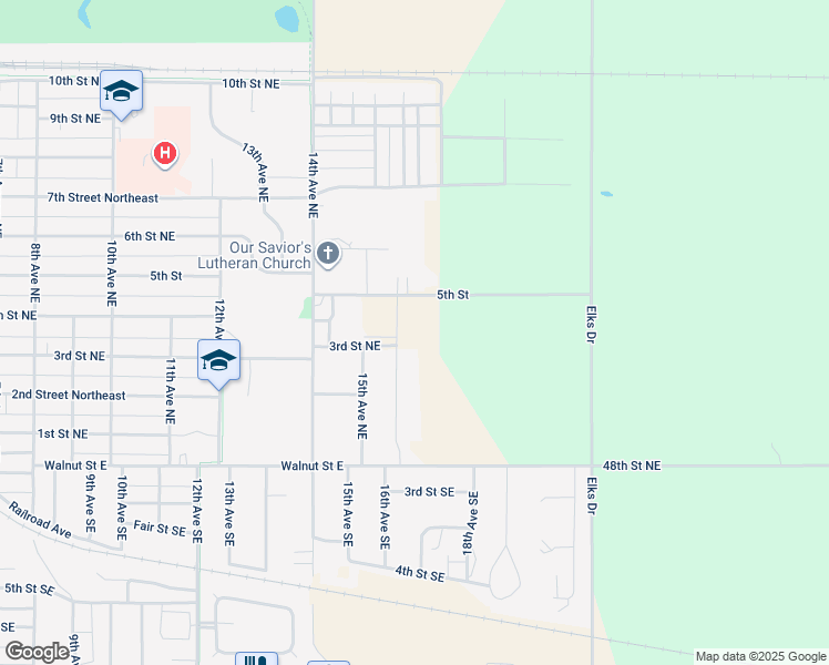 map of restaurants, bars, coffee shops, grocery stores, and more near 1507 3rd Street Northeast in Devils Lake