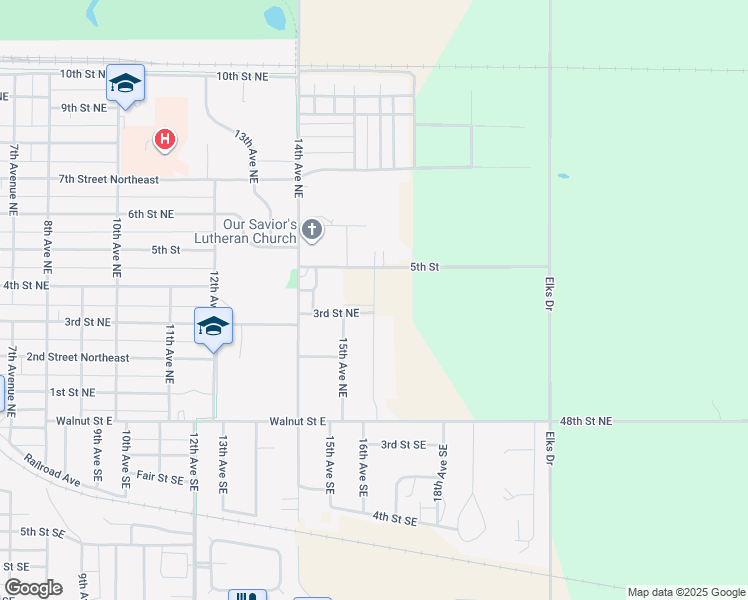map of restaurants, bars, coffee shops, grocery stores, and more near 316 16th Avenue Northeast in Devils Lake