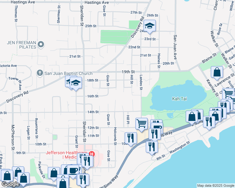 map of restaurants, bars, coffee shops, grocery stores, and more near 1429 Jackman Street in Port Townsend