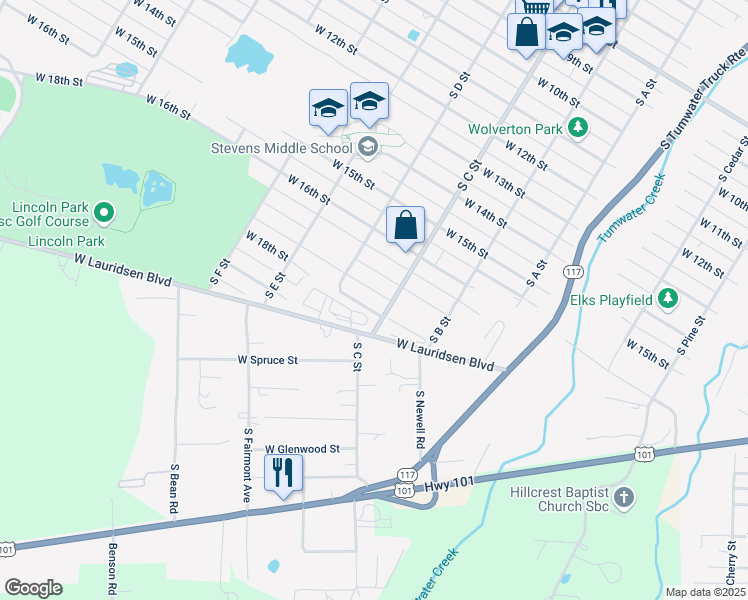 map of restaurants, bars, coffee shops, grocery stores, and more near 1012 West 17th Street in Port Angeles