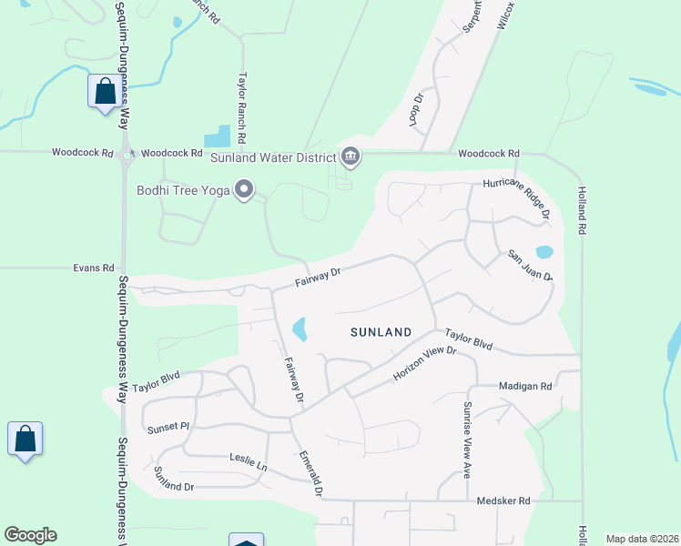 map of restaurants, bars, coffee shops, grocery stores, and more near 181 Fairway Drive in Sequim