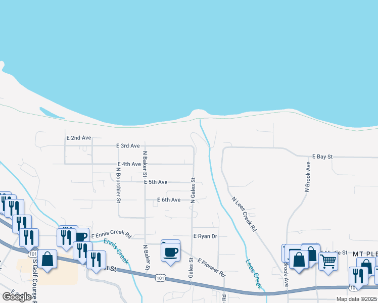 map of restaurants, bars, coffee shops, grocery stores, and more near 2358 East 3rd Avenue in Port Angeles