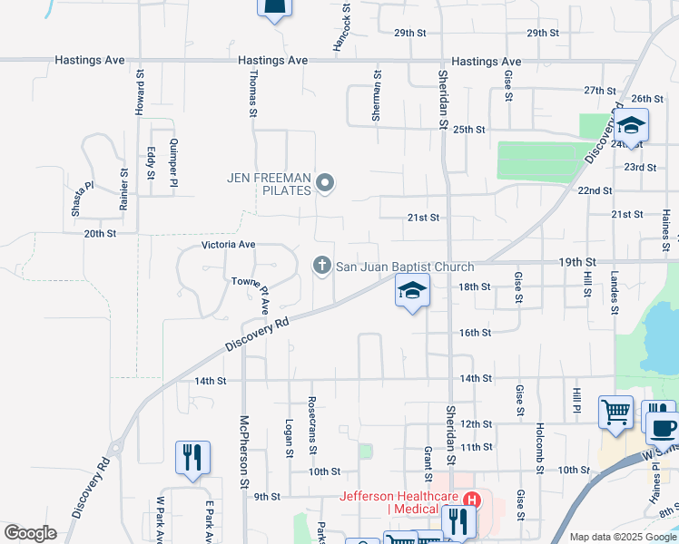 map of restaurants, bars, coffee shops, grocery stores, and more near 1927 19th Street in Port Townsend
