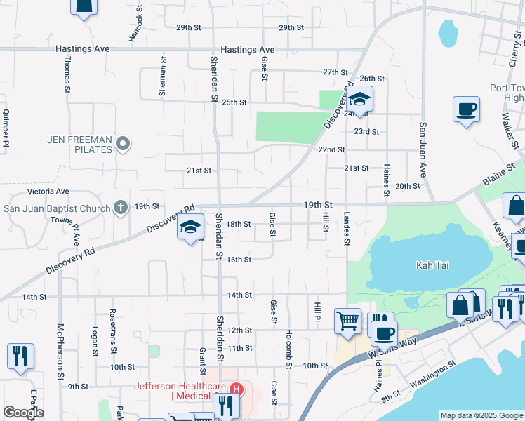 map of restaurants, bars, coffee shops, grocery stores, and more near 1016 19th Street in Port Townsend