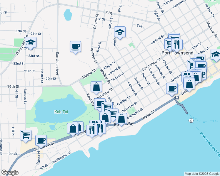map of restaurants, bars, coffee shops, grocery stores, and more near in Port Townsend