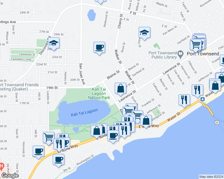 map of restaurants, bars, coffee shops, grocery stores, and more near 809 Gaines Street in Port Townsend