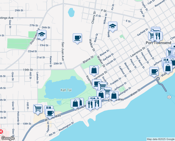 map of restaurants, bars, coffee shops, grocery stores, and more near 809 Gaines Street in Port Townsend