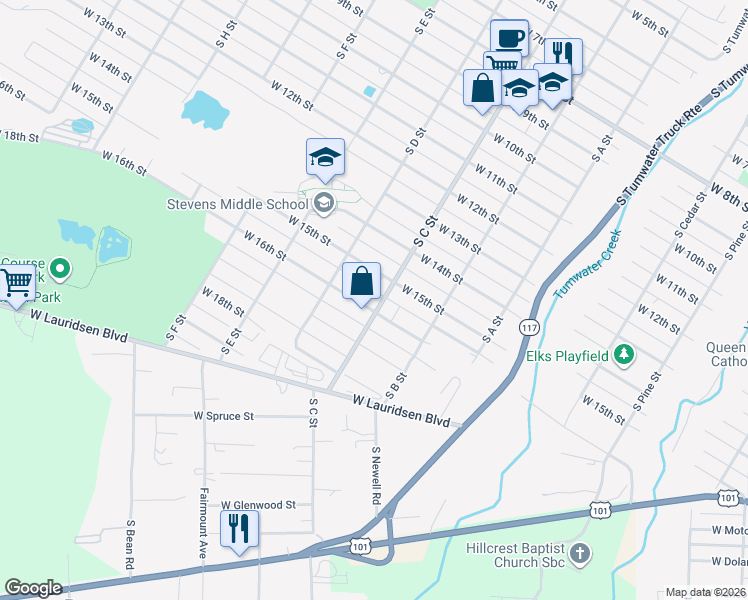 map of restaurants, bars, coffee shops, grocery stores, and more near 1520 South C Street in Port Angeles