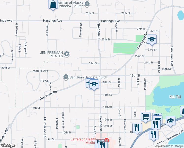 map of restaurants, bars, coffee shops, grocery stores, and more near 1320 19th Street in Port Townsend