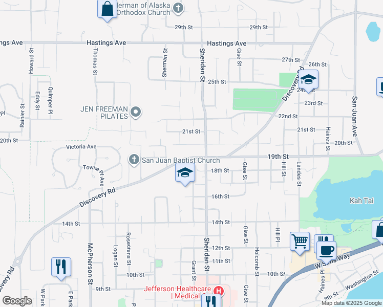 map of restaurants, bars, coffee shops, grocery stores, and more near 1320 19th Street in Port Townsend
