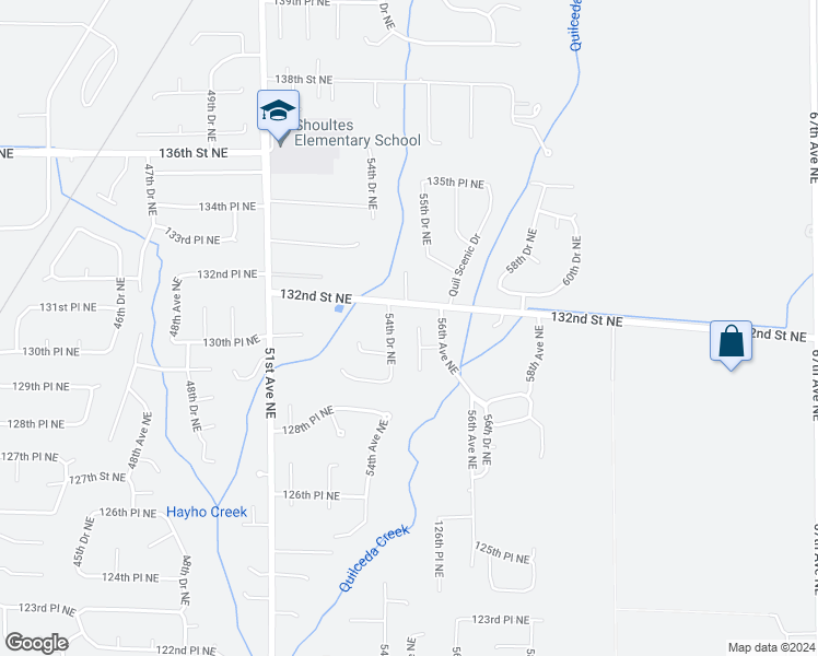 map of restaurants, bars, coffee shops, grocery stores, and more near 13106 55th Drive Northeast in Marysville