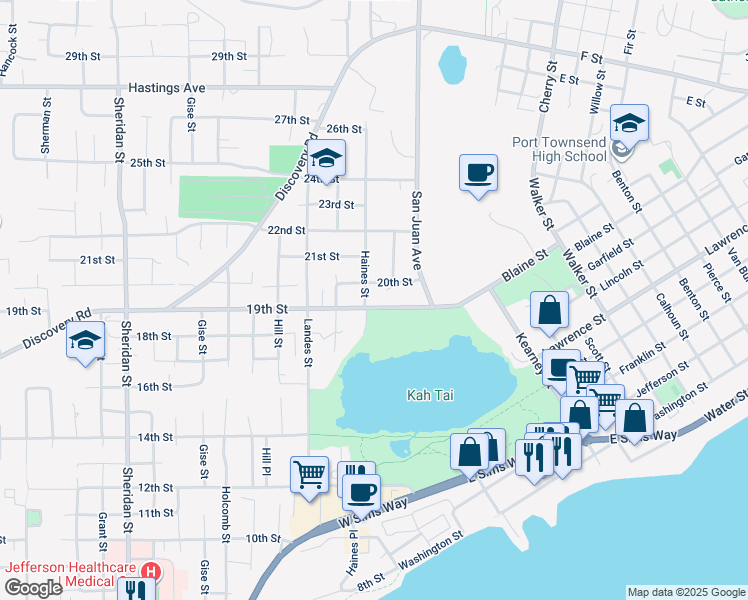map of restaurants, bars, coffee shops, grocery stores, and more near 226 19th Street in Port Townsend