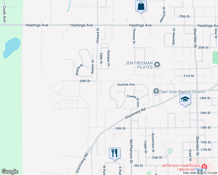 map of restaurants, bars, coffee shops, grocery stores, and more near 2166 Victoria Avenue in Port Townsend