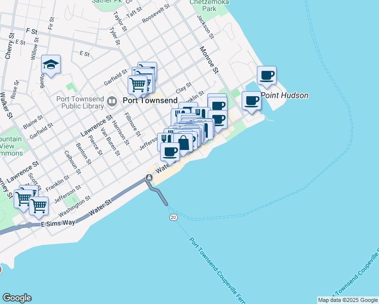 map of restaurants, bars, coffee shops, grocery stores, and more near 929 Water Street in Port Townsend