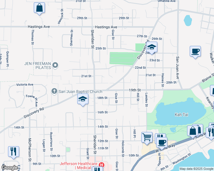 map of restaurants, bars, coffee shops, grocery stores, and more near 1016 19th Street in Port Townsend