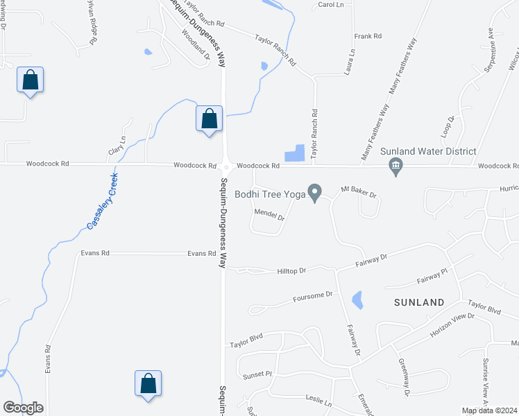 map of restaurants, bars, coffee shops, grocery stores, and more near 71 Cascadia Loop in Sequim