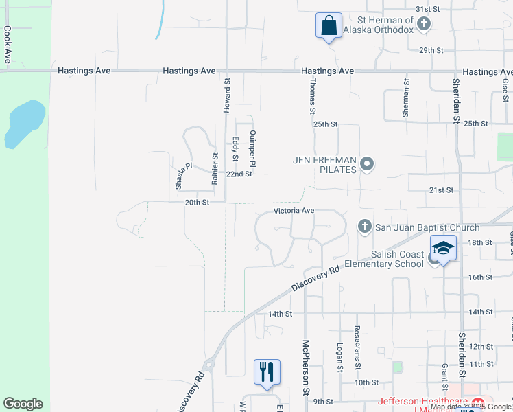map of restaurants, bars, coffee shops, grocery stores, and more near 2166 Victoria Avenue in Port Townsend