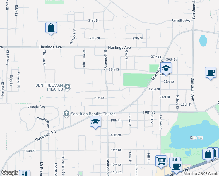 map of restaurants, bars, coffee shops, grocery stores, and more near 1182 21st Street in Port Townsend