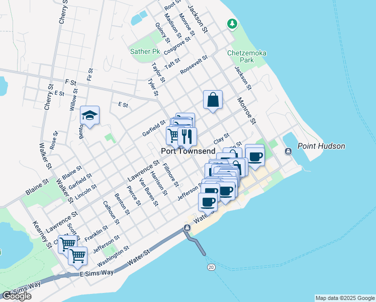 map of restaurants, bars, coffee shops, grocery stores, and more near in Port Townsend