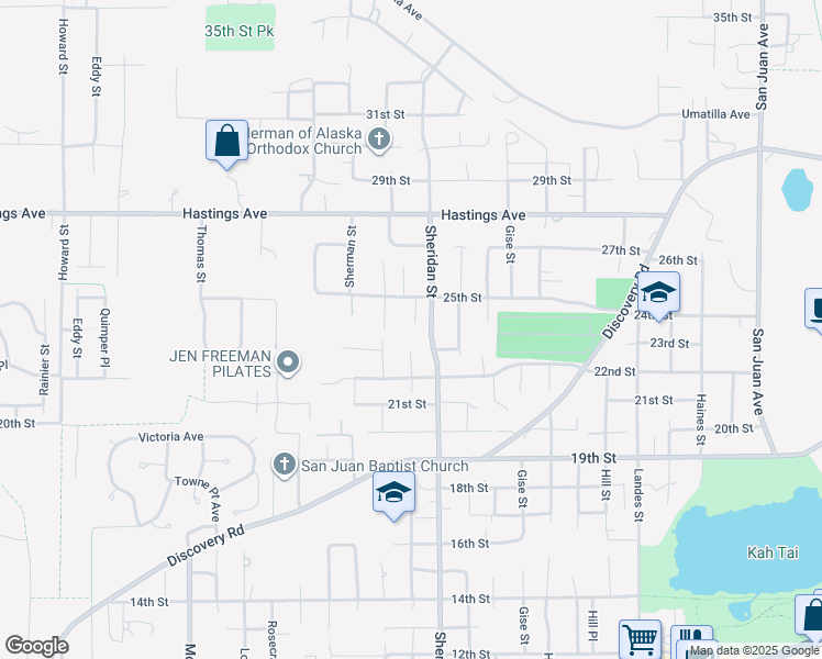 map of restaurants, bars, coffee shops, grocery stores, and more near 2383 Grant Place in Port Townsend