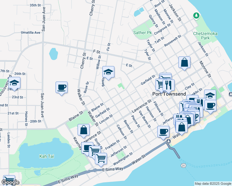 map of restaurants, bars, coffee shops, grocery stores, and more near 1510 Blaine Street in Port Townsend
