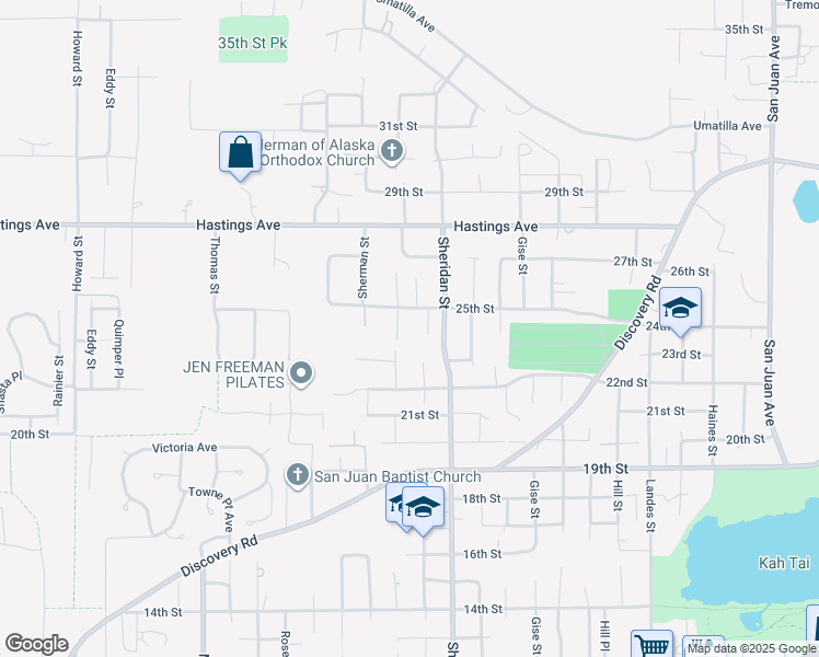 map of restaurants, bars, coffee shops, grocery stores, and more near 2383 Grant Place in Port Townsend