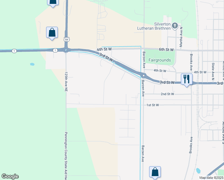 map of restaurants, bars, coffee shops, grocery stores, and more near 210 Ruby Avenue in Thief River Falls