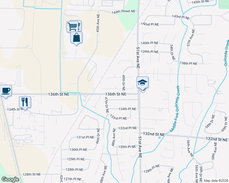 map of restaurants, bars, coffee shops, grocery stores, and more near 4811 135th Place Northeast in Marysville