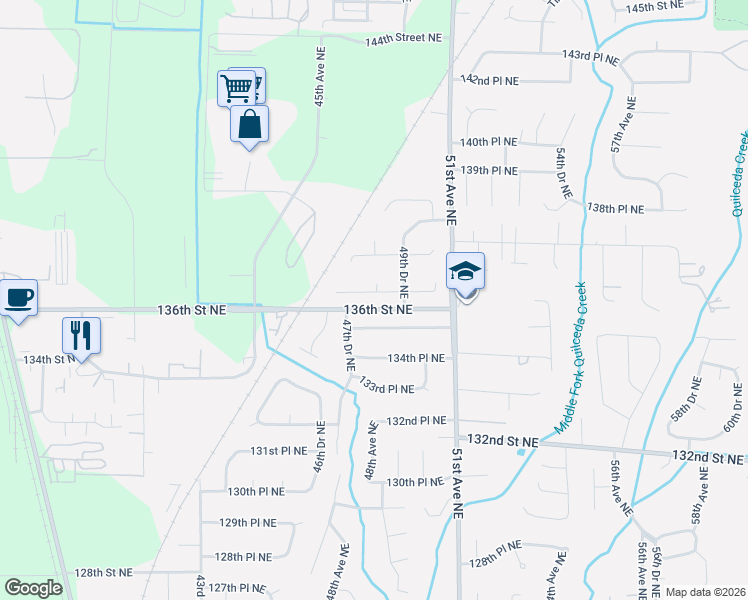 map of restaurants, bars, coffee shops, grocery stores, and more near 4816 136th Place Northeast in Marysville