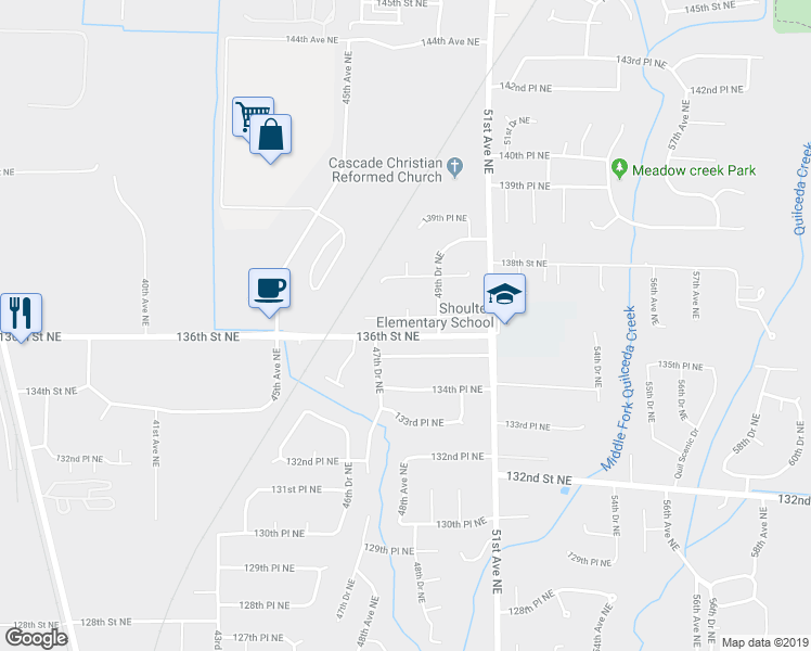 map of restaurants, bars, coffee shops, grocery stores, and more near 4816 136th Place Northeast in Marysville