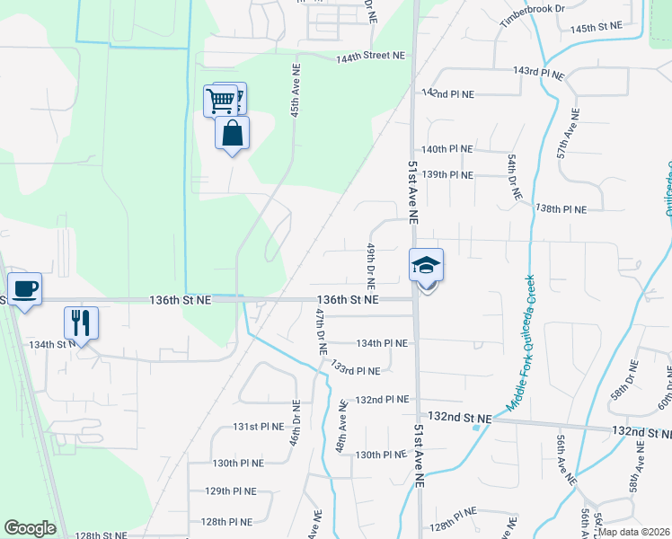 map of restaurants, bars, coffee shops, grocery stores, and more near 4818 138th Street Northeast in Marysville