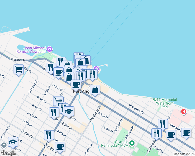 map of restaurants, bars, coffee shops, grocery stores, and more near in Port Angeles