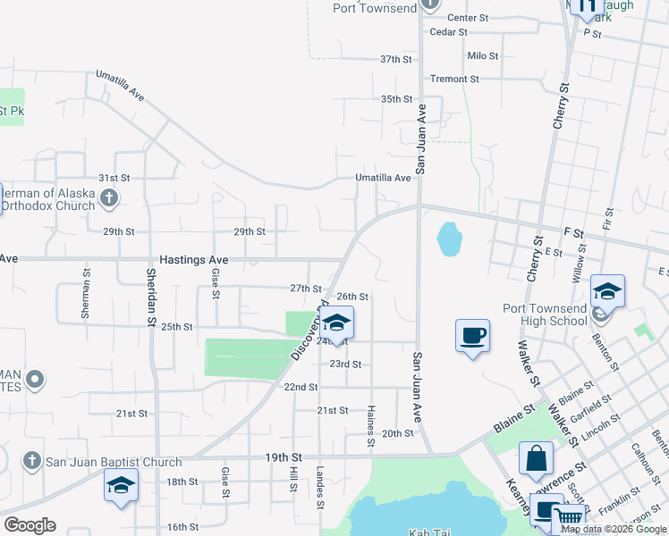 map of restaurants, bars, coffee shops, grocery stores, and more near 453 Hastings Avenue in Port Townsend