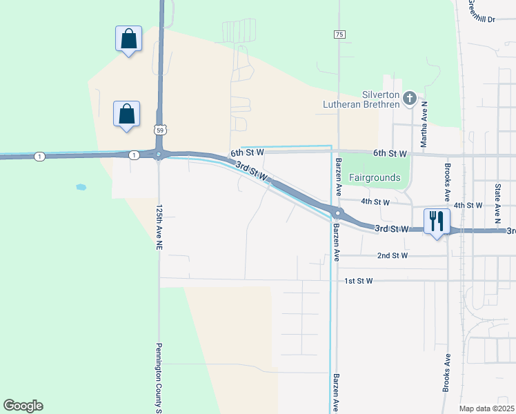 map of restaurants, bars, coffee shops, grocery stores, and more near 1324 U.S. 59 in Thief River Falls