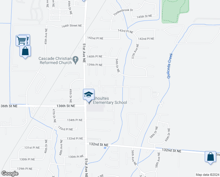 map of restaurants, bars, coffee shops, grocery stores, and more near 5328 138th Street Northeast in Marysville