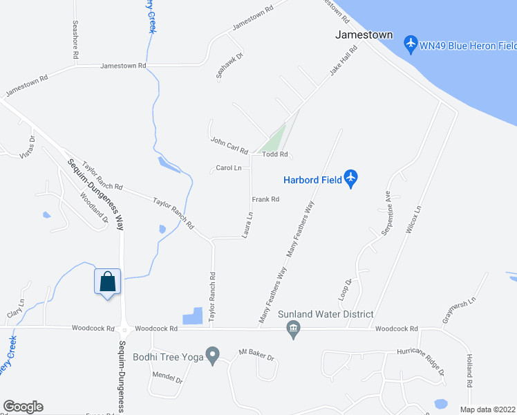 map of restaurants, bars, coffee shops, grocery stores, and more near 12 Frank Road in Sequim