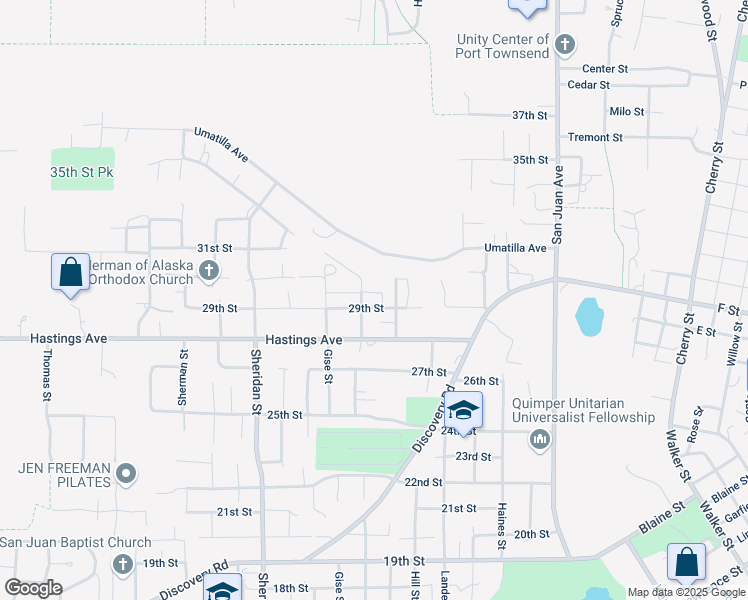 map of restaurants, bars, coffee shops, grocery stores, and more near 754 Landis Lane in Port Townsend