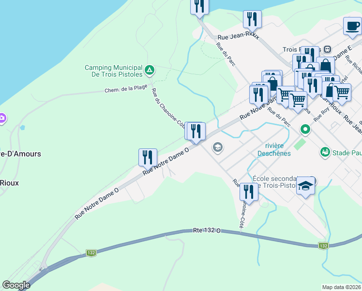 map of restaurants, bars, coffee shops, grocery stores, and more near 359 Rue Notre-Dame O in Trois-Pistoles