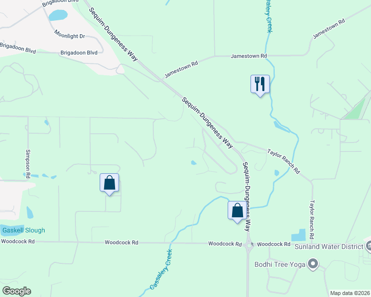 map of restaurants, bars, coffee shops, grocery stores, and more near 498 Woodland Drive in Sequim