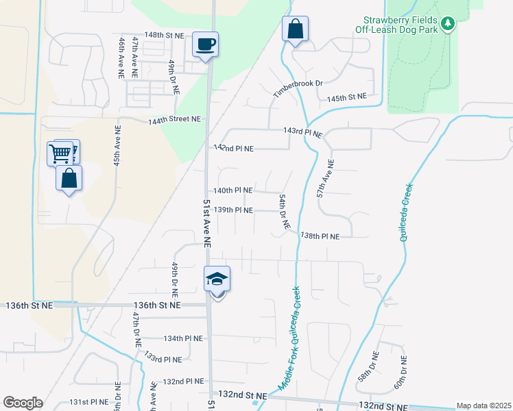 map of restaurants, bars, coffee shops, grocery stores, and more near 14005 52nd Drive Northeast in Marysville