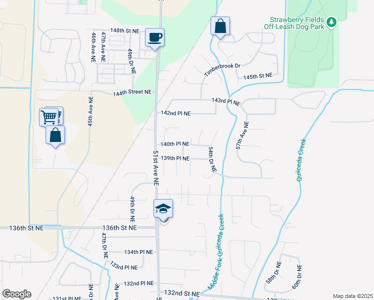 map of restaurants, bars, coffee shops, grocery stores, and more near 14005 52nd Drive Northeast in Marysville