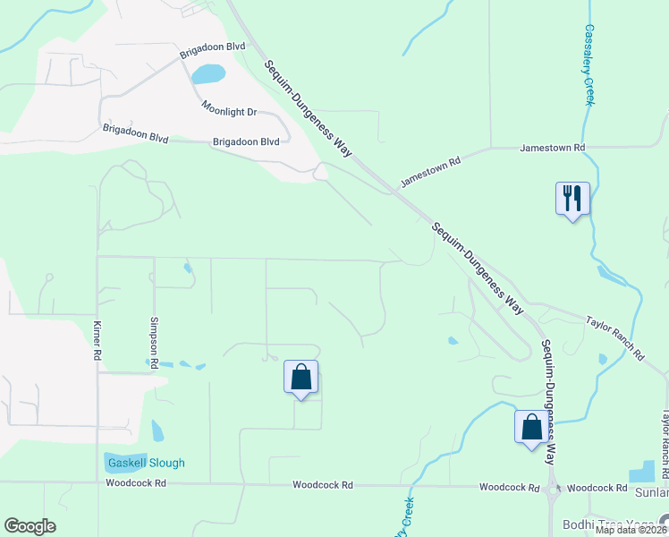 map of restaurants, bars, coffee shops, grocery stores, and more near 1030 Kirner Road in Sequim
