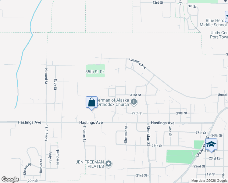 map of restaurants, bars, coffee shops, grocery stores, and more near 3162 McClellan Street in Port Townsend