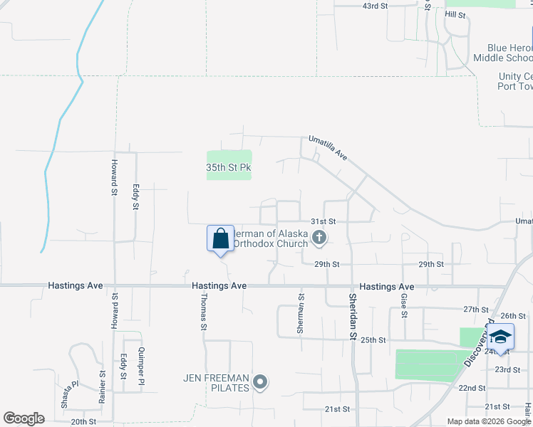map of restaurants, bars, coffee shops, grocery stores, and more near 3162 McClellan Street in Port Townsend