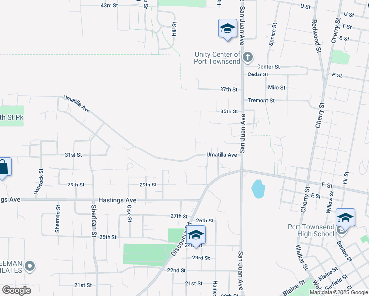 map of restaurants, bars, coffee shops, grocery stores, and more near 1201 Hancock Street in Port Townsend