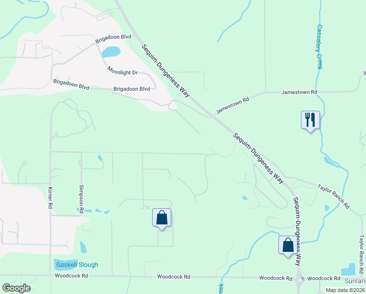 map of restaurants, bars, coffee shops, grocery stores, and more near 1030 Kirner Road in Sequim