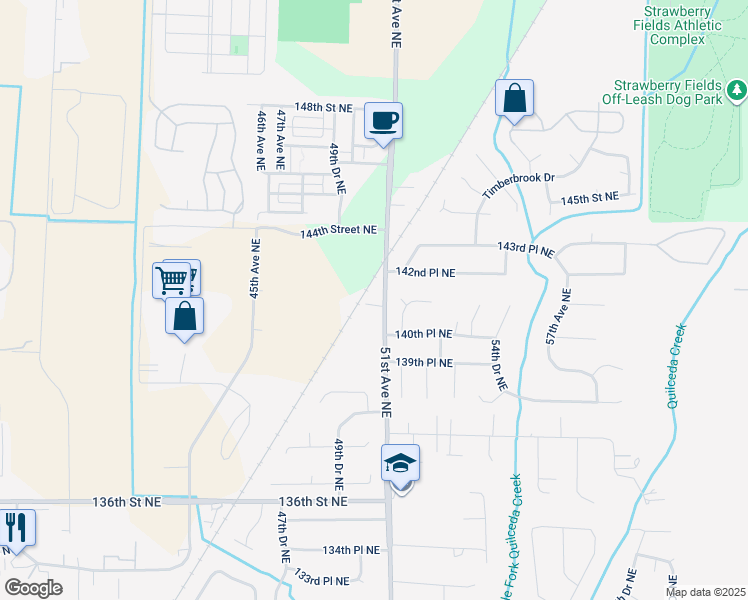 map of restaurants, bars, coffee shops, grocery stores, and more near 14128 51st Avenue Northeast in Marysville