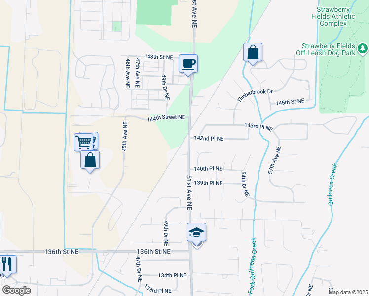 map of restaurants, bars, coffee shops, grocery stores, and more near 14128 51st Avenue Northeast in Marysville