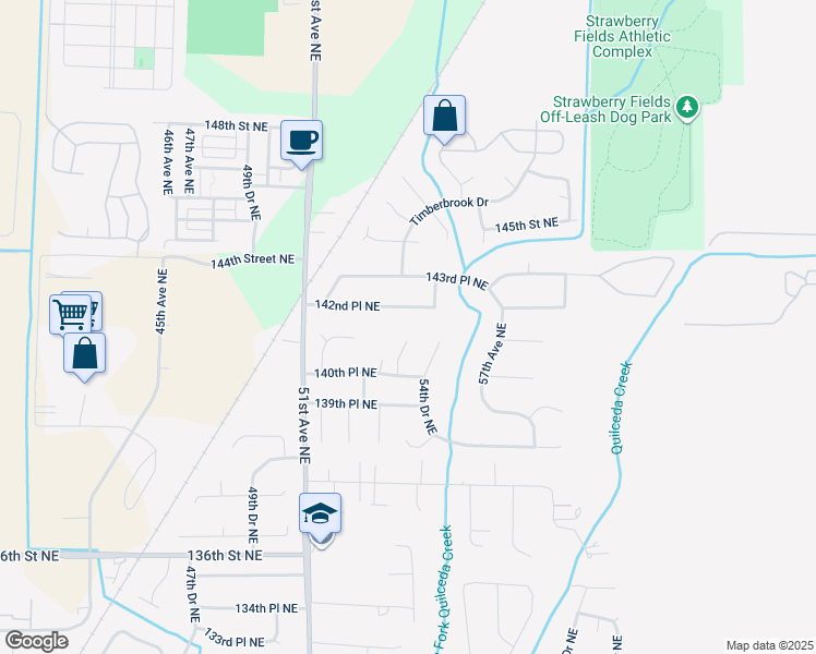 map of restaurants, bars, coffee shops, grocery stores, and more near 14130 53rd Drive Northeast in Marysville